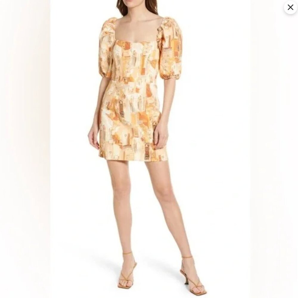 & Other Stories puff sleeve mini dress in orange print